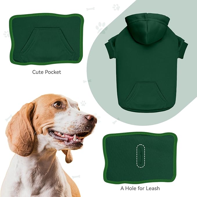 Dog Sweaters for Large Dogs Pet Sweater Solid Soft Brushed Fleece Dog Hoodie Clothes Pet Hoodie Sweatshirt with Pocket(Green-L)