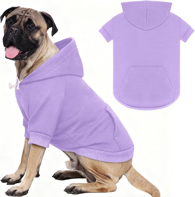 5XL Dog Sweaters for Large Dogs,Extra-Large Dog Hoodie,Cozy Fleece Interior Sweatshirt with Hood & Pocket,Leash Hole,Pet Clothes Sweater Hoodie for Large Dogs,Light Purple&5XL