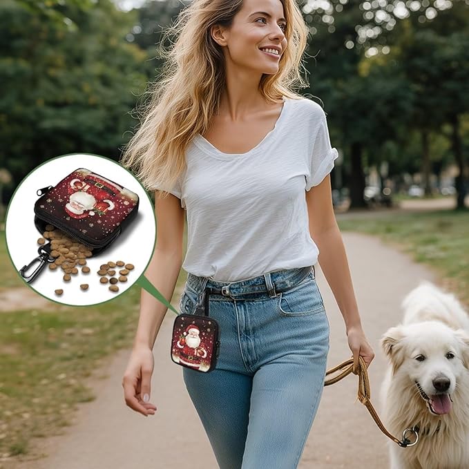 KEIAHUAN Dog Treat Training Pouch Christmas Santa Claus Dog Poop Bag Holder Hands-Free Dogs Training Small Bag with Carabiner Small Coin Purse for Traveling Outdoor Use, Red