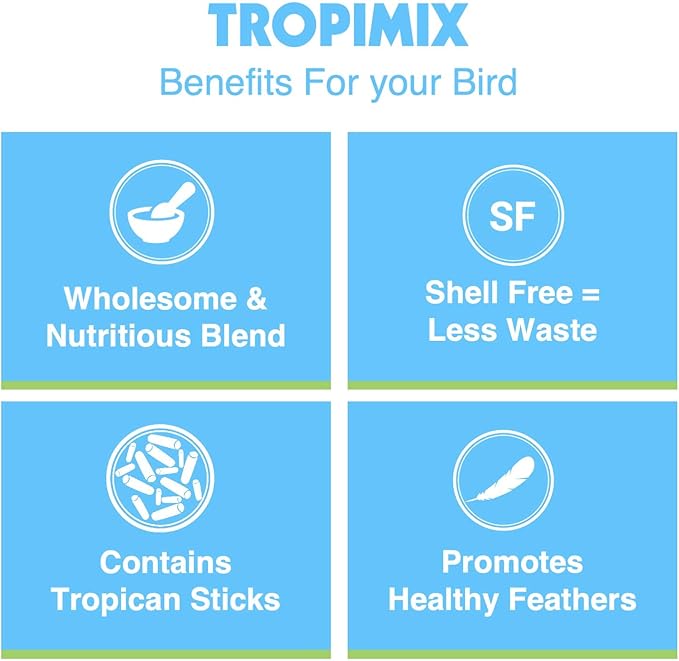 Tropimix Bird Food, Hagen Large Parrot Food with Seeds, Fruit, Nuts, Vegetables, Grains, and Legumes, Enrichment Food, 4 lb Bag