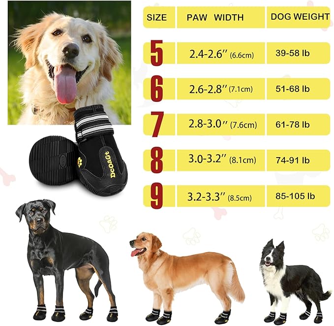 DcOaGt Dog Shoes for Large Dogs XXL, Waterproof Dog Boots with Anti-Slip Sole Breathable Reflective Paw Protectors Booties for Hot Pavement Summer Winter Snow Hiking Walking 4PCS(Size 9)