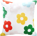 DECOBIRD Embroidery Throw Pillow Cover 18x18 Floral Home Decor Loop Embroidered Durable Soft Square Cushion Cover 45x45cm Pillowcase for Couch Sofa Gift, Multi-Color 5 Petal Flowers 1 Piece