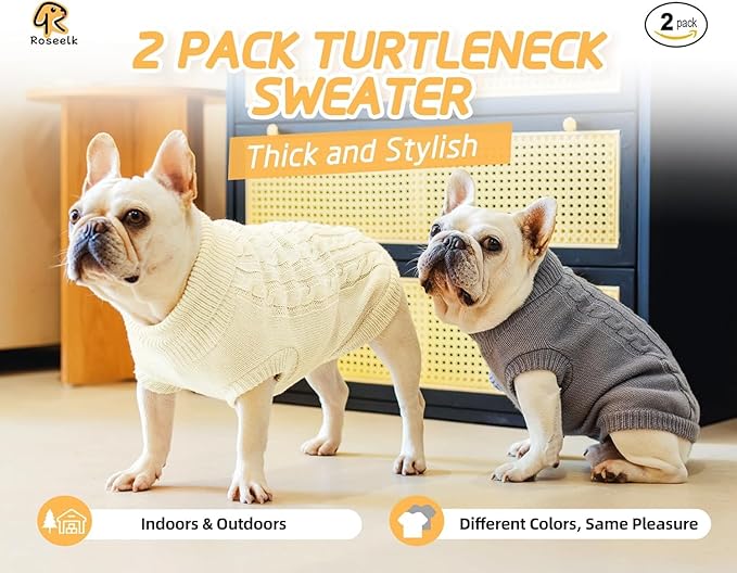 2 Pack Dog Sweaters for Small Dogs - Puppy Medium/Large Warm Clothes in Winter, Turtleneck Pullover Design for Boy Girl Pet, Doggie, Cat, Kitten Chihuahua Bulldog Pug Beagles (3XL, Grey, Pink)