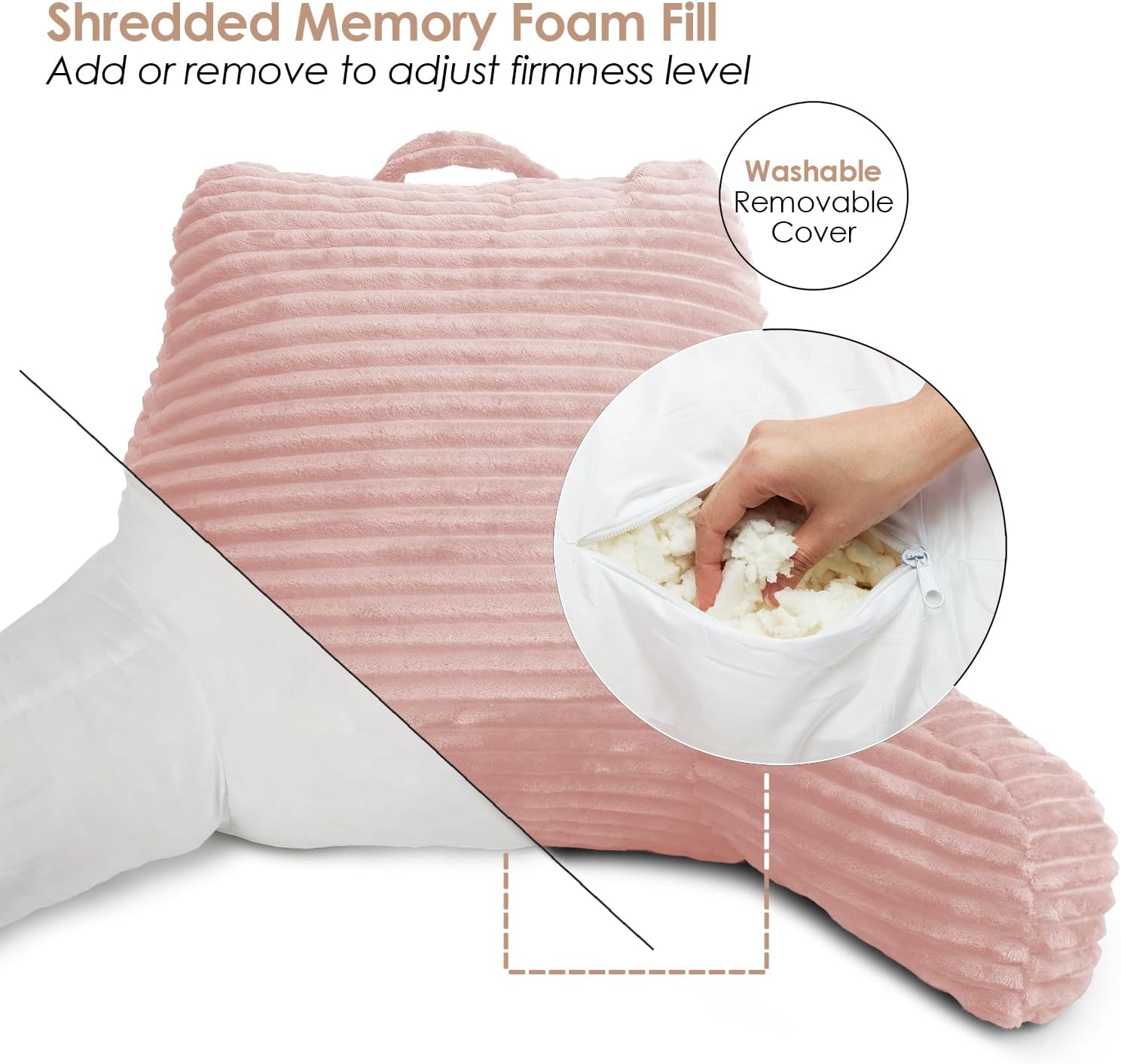 Hearth & Harbor Reading Pillow for Bed Adult – Back Pillow for Sitting in Bed, Standard Bed Pillows for Sitting Up in Bed, Foam Bed Chair Pillow, Peach Beige Bed Rest Pillow