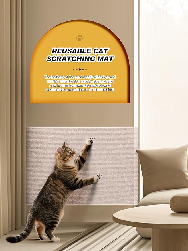 2PCS 39.4"x15.8" Cat Scratch Mat, Trimmable Self-Adhesive Carpet, DIY Climb Cat Scratcher for Furniture Couch or Wall Protector, Covering Cat Scratching Post Replacement Pads (Beige)