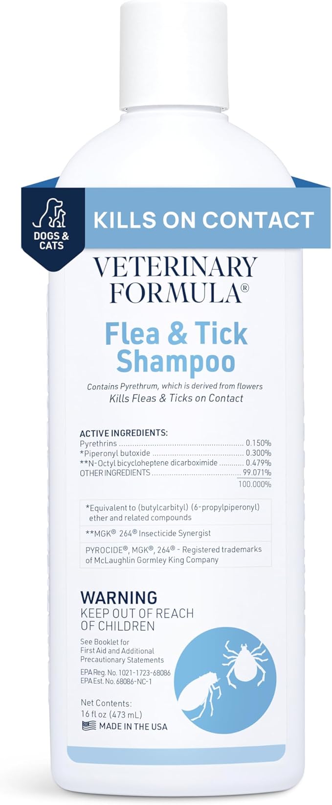 Veterinary Formula Flea and Tick Shampoo for Dogs and Cats, 16 oz
