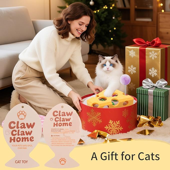 Interactive Felt Cat Toy Box for Indoor Cats,Puzzle Toy with 3 bell Balls & Spring Teaser Pet Games Self Play Fun Exercise Hide Seek Moving Cat Toy for Bored Cats Encourages Hunting Instincts (Yellow)