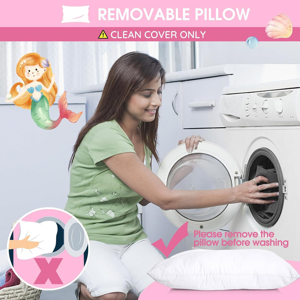 ACRABROS Toddler Nap Mat with Pillow and Blanket, Extra Large Rolled Napping Mats,Slumber Bags for Boys Girls,Kids Sleeping Bag for Daycare, Preschool Travel Camping, Shell Mermaid