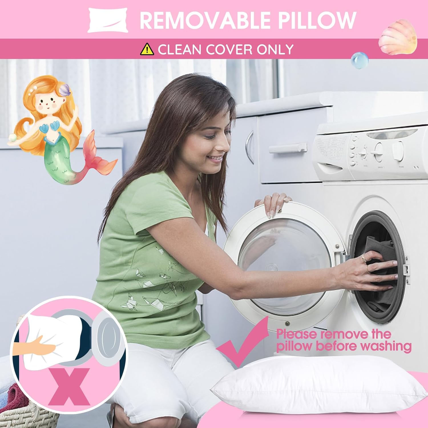 ACRABROS Toddler Nap Mat with Pillow and Blanket, Extra Large Rolled Napping Mats,Slumber Bags for Boys Girls,Kids Sleeping Bag for Daycare, Preschool Travel Camping, Shell Mermaid