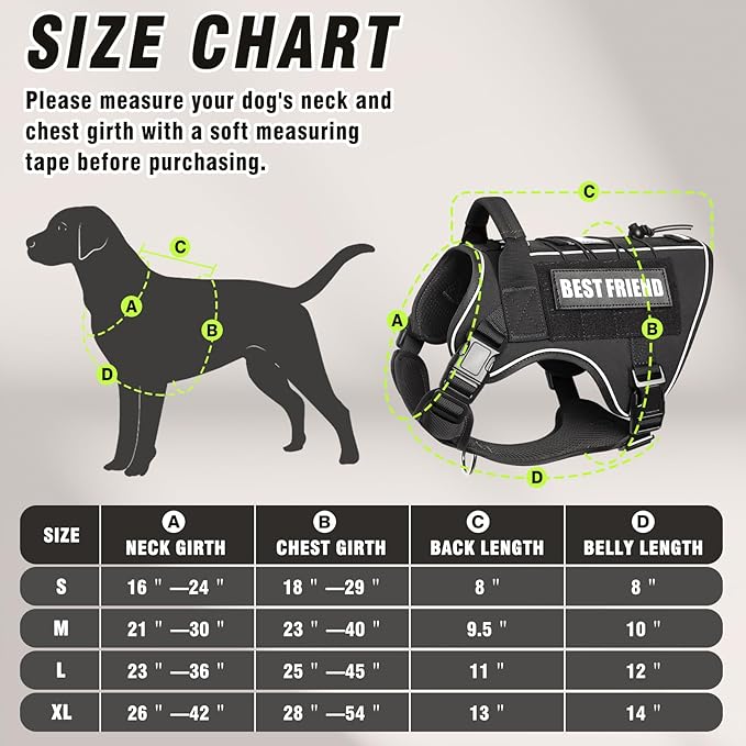 Tactical Dog Harness for Large Dogs,No Pull Military Dog Vest with Handle,Reflective Heavy Duty Pet Harness for Walking Hiking Training Black L
