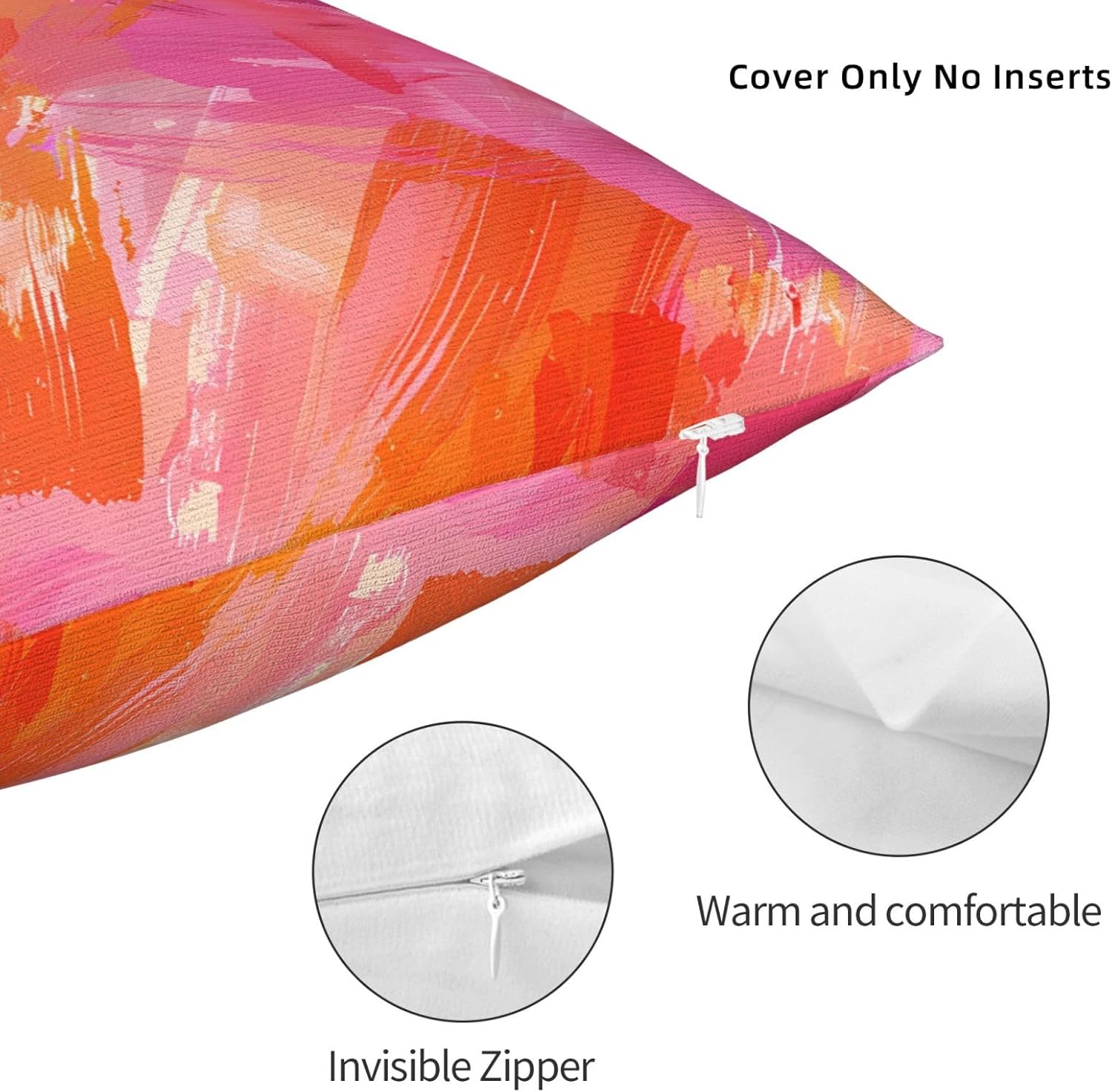 Abstract Pink and Orange Brush Aesthetic Throw Pillow Covers 18x18 inches Cozy Square Pillowcases Home Decor for Bed Couch Sofa Office Living Room Cushion Covers