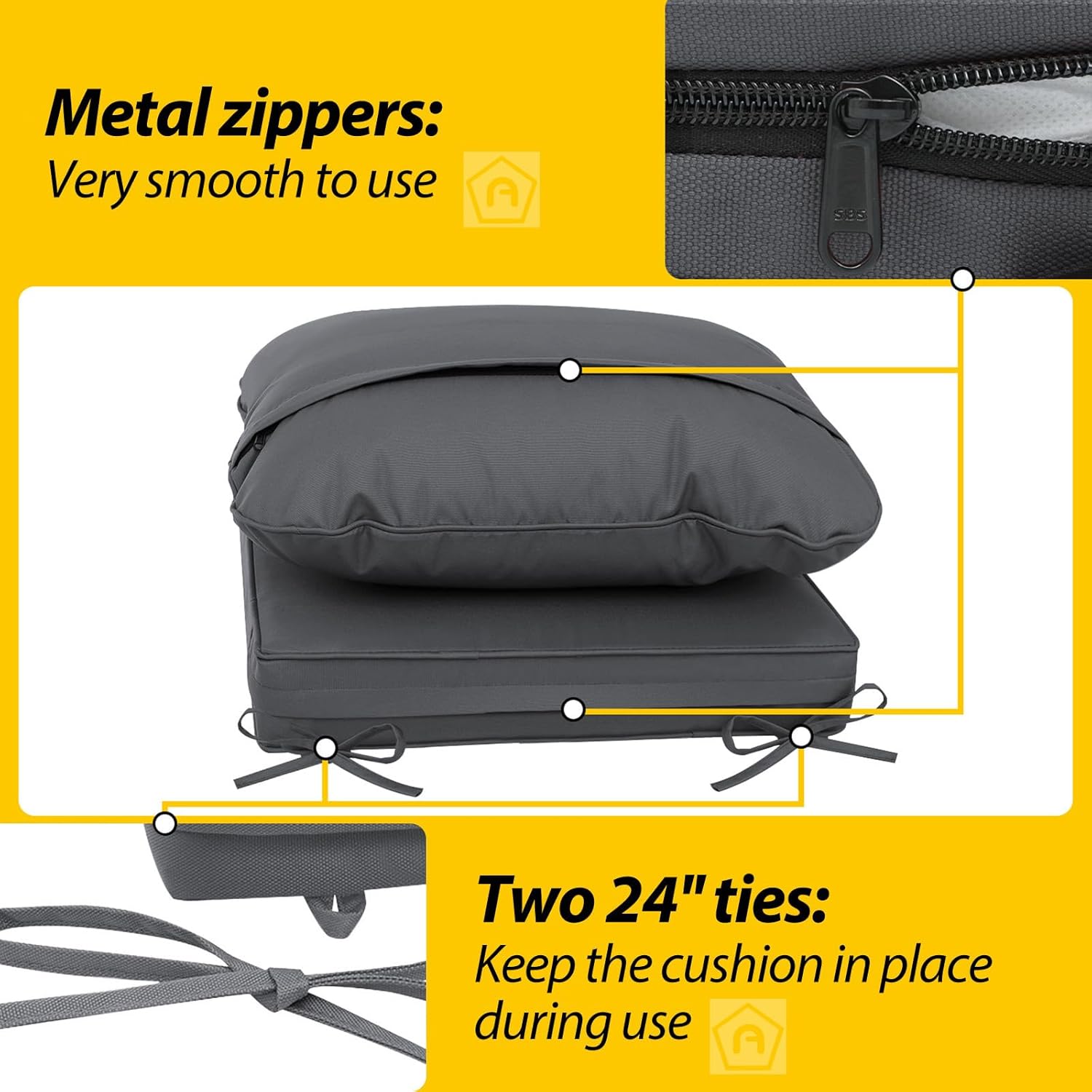 AAAAAcessories Outdoor Deep Seat Cushions, Waterproof, Fade-Resistant Patio Furniture Replacement Cushions, 23.5" x 25.5" x 5" + 23.5" x 19", Dark Gray