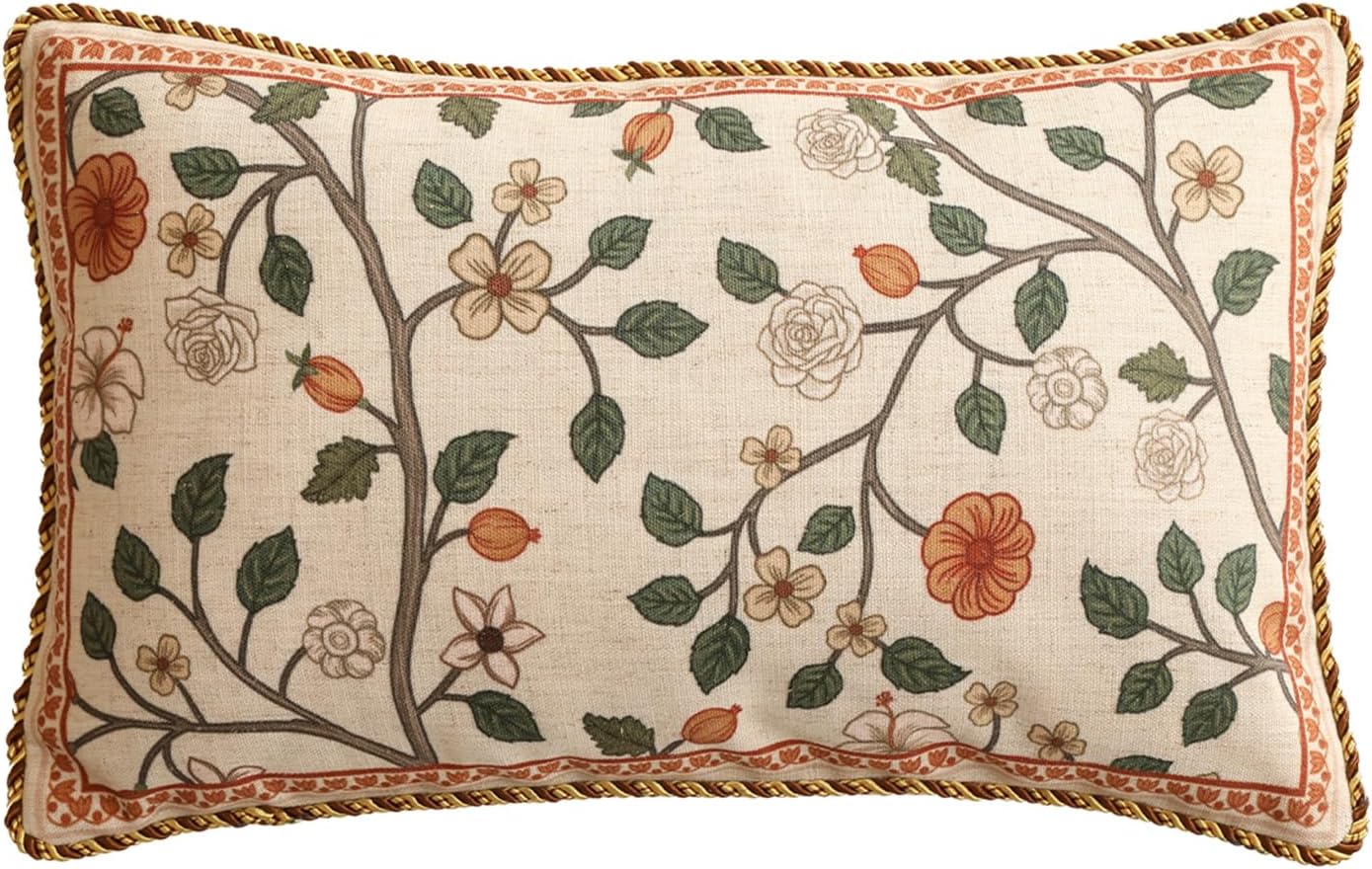 ISAENNE Design Linen Classic Throw Pillow Covers 12"x20", French Farmhouse Rectangle Cushion Covers with Orange White Floral Pattern Decor Pillowcases for Bed,Living Room,Outdoor,Car