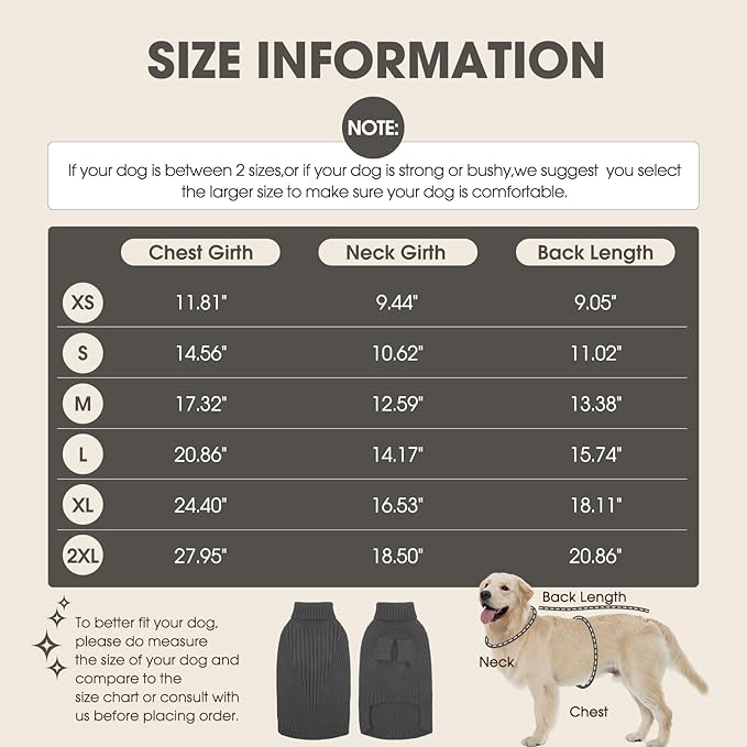 Small Dog Sweater, Turtleneck Sweaters for Small Dogs Female, Cable Knit Clothes for Cold Weather, Comfy Dog Cold Sweater, Warm Sweatshirts Outdoor Grey Christmas