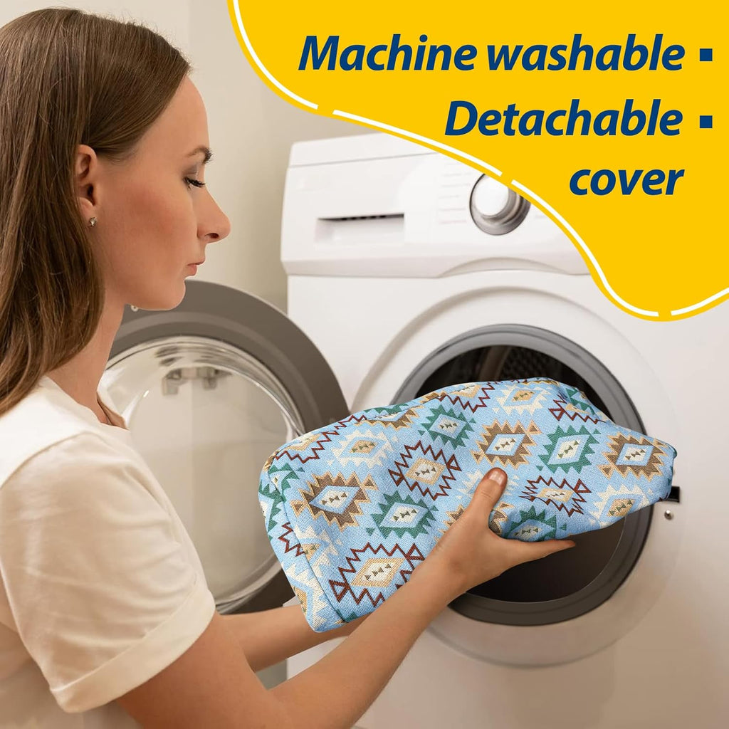 AAAAAcessories D-Shaped Chair Cushions, 2" Thick Dining Chair Pads with Ties and Removable, Machine-Washable Cover, 17" x 16", Set of 4, Geometric Blue