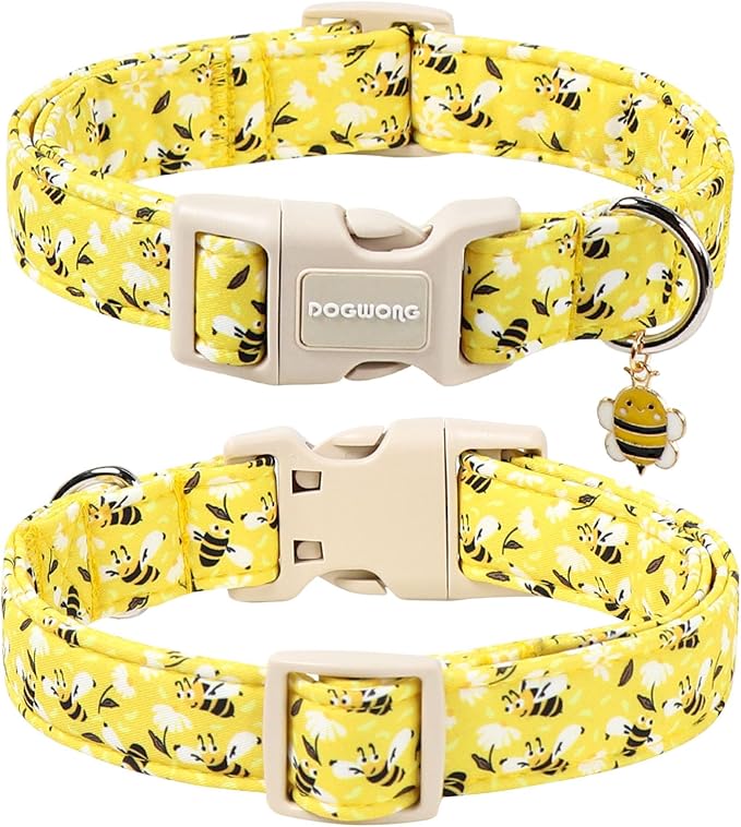 DOGWONG Cute Cotton Dog Collar for Small Medium Large Dogs Cute Yellow Bee Dog Collar for Boy Girl Dogs,XS