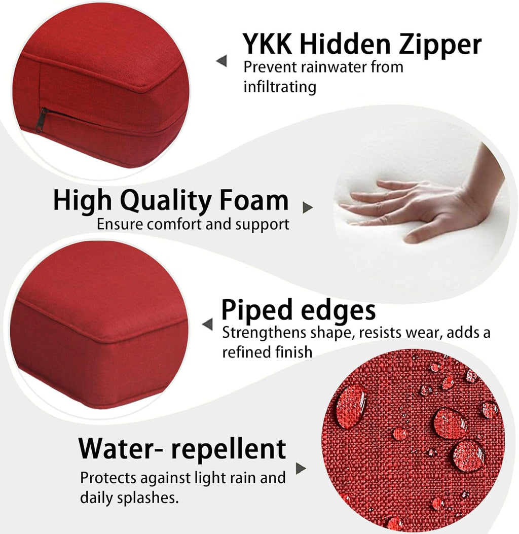 23.5x25 inch Outdoor/Indoor Deep Seat Patio Cushions Set of 2 Deep Seat Bottom Resilient Foam Filling Water Repellent Stain-Resistant UV Resistant Weather Resistant Chili