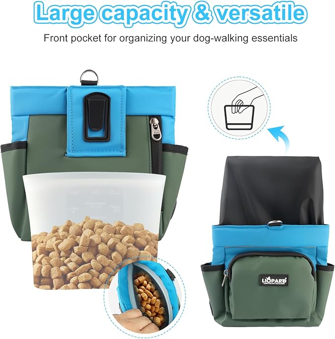 LIOPARD Dog Treat Pouch, Training Bag for Pet Walking, Pet Treat Bag with Silicone Liner, Magnetic Closure with Clicker and Belt Clip, 4-Cup Dog Treats Pouch for Outdoor Training (blue)