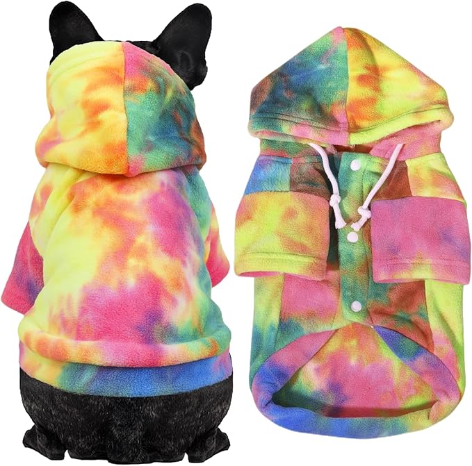 Mklhgty Tie Dye Dog Hoodie, Winter Coat for Small Dogs - Ultra-Soft Adjustable Warm Hood, Breathable Comfort Fabric for Daily Use