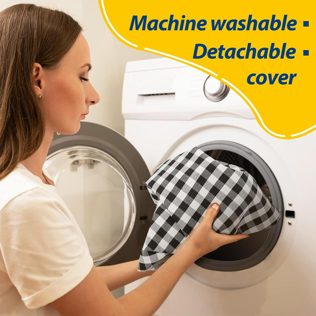 AAAAAcessories D-Shaped Chair Cushions, 2" Thick Dining Chair Pads with Ties and Removable, Machine-Washable Cover, 17" x 16", Set of 6, Checkered Black/White