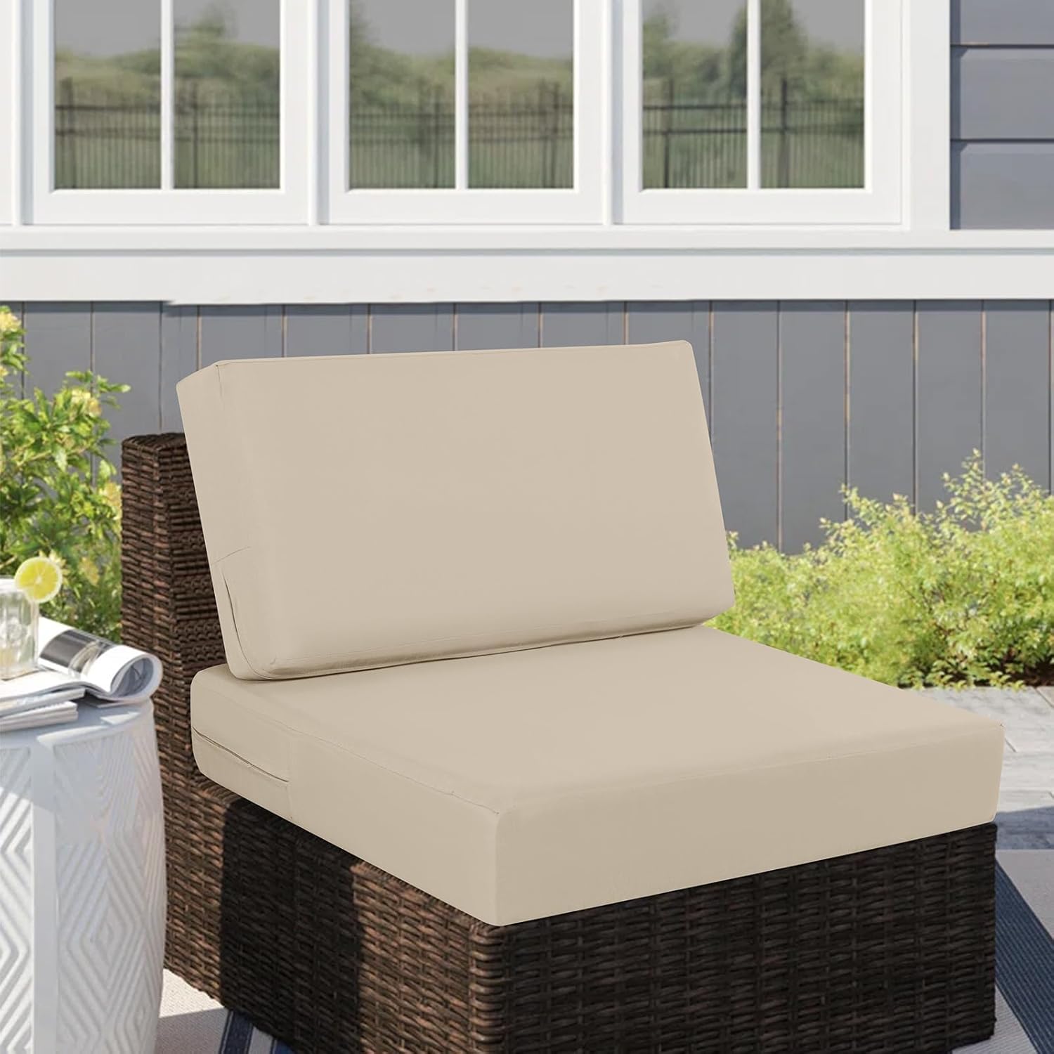 idee-home Outdoor Cushions for Patio Furniture, Outdoor Seat Cushion, Waterproof Couch Hampton Bay Deep Seat Replacement Chair Cushions for Garden Lawn Backyard Deck, 26.5 x 26.5 Beige