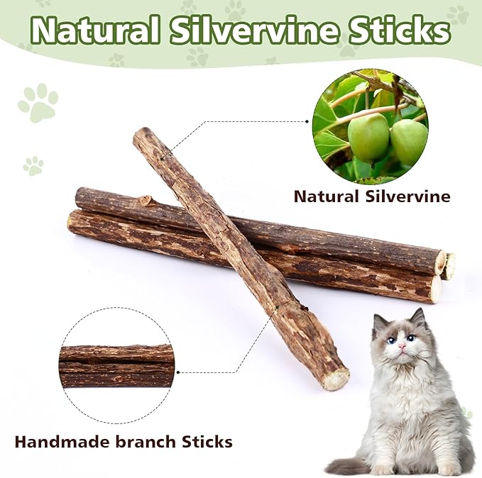 Catnip Chew Toys for Cats, 24 Pack Cat Toys with Silvervine Sticks, Natural Silvervine Stick Cage Balls & Bell Balls for Indoor Cats