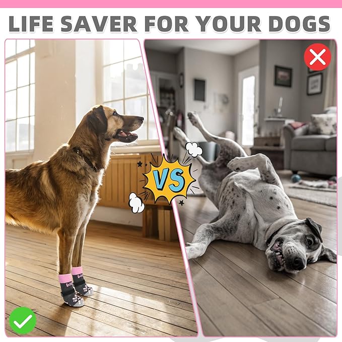 KOOLTAIL Dog Socks for Hot/Cold Pavement to Prevent Licking Paws,Dog Boots&Paw Protector for Hardwood Floors Anti Slip,Traction Control No Twist Grip Booties for Small Medium Large Senior Dogs M