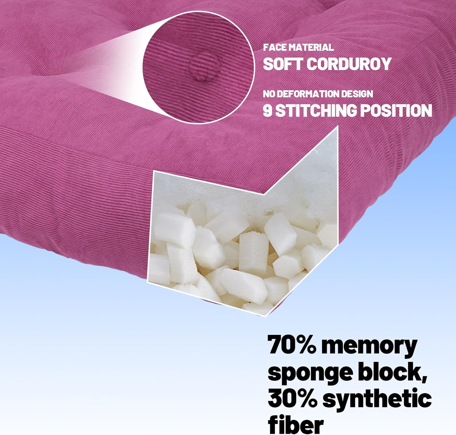 Meditation Floor Pillow Set of 2, Square Large Pillows Seating for Adults, Tufted Corduroy Cushion for Tatami Living Room, 22x22 Inch FP-Purple