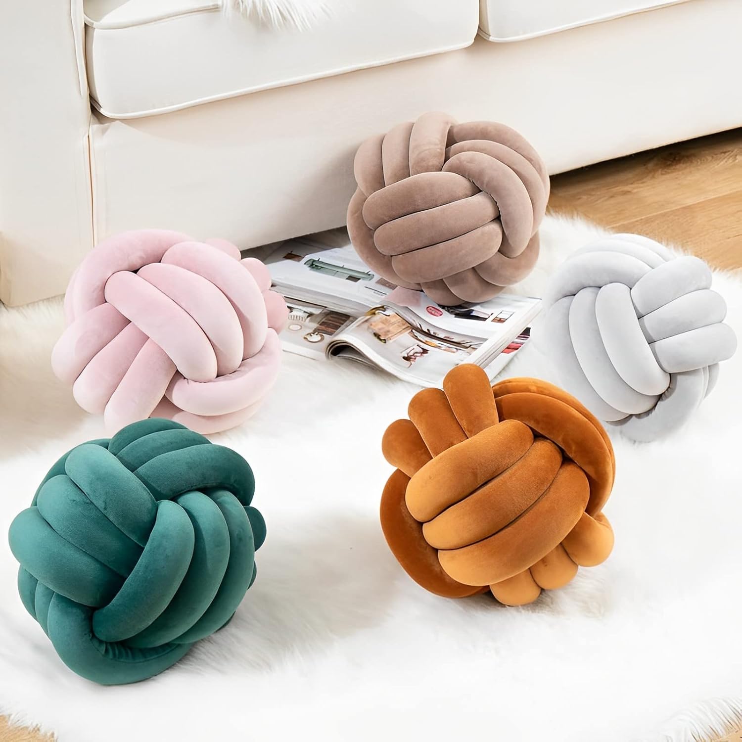 Knot Ball Pillows, Round Throw Pillow Cushion Home Decoration Soft Plush Pillow, Throw Knotted Ball Pillow Handmade Children Room Decoration Round Plush Toy Pillow (Coffee,8.5"/22cm)