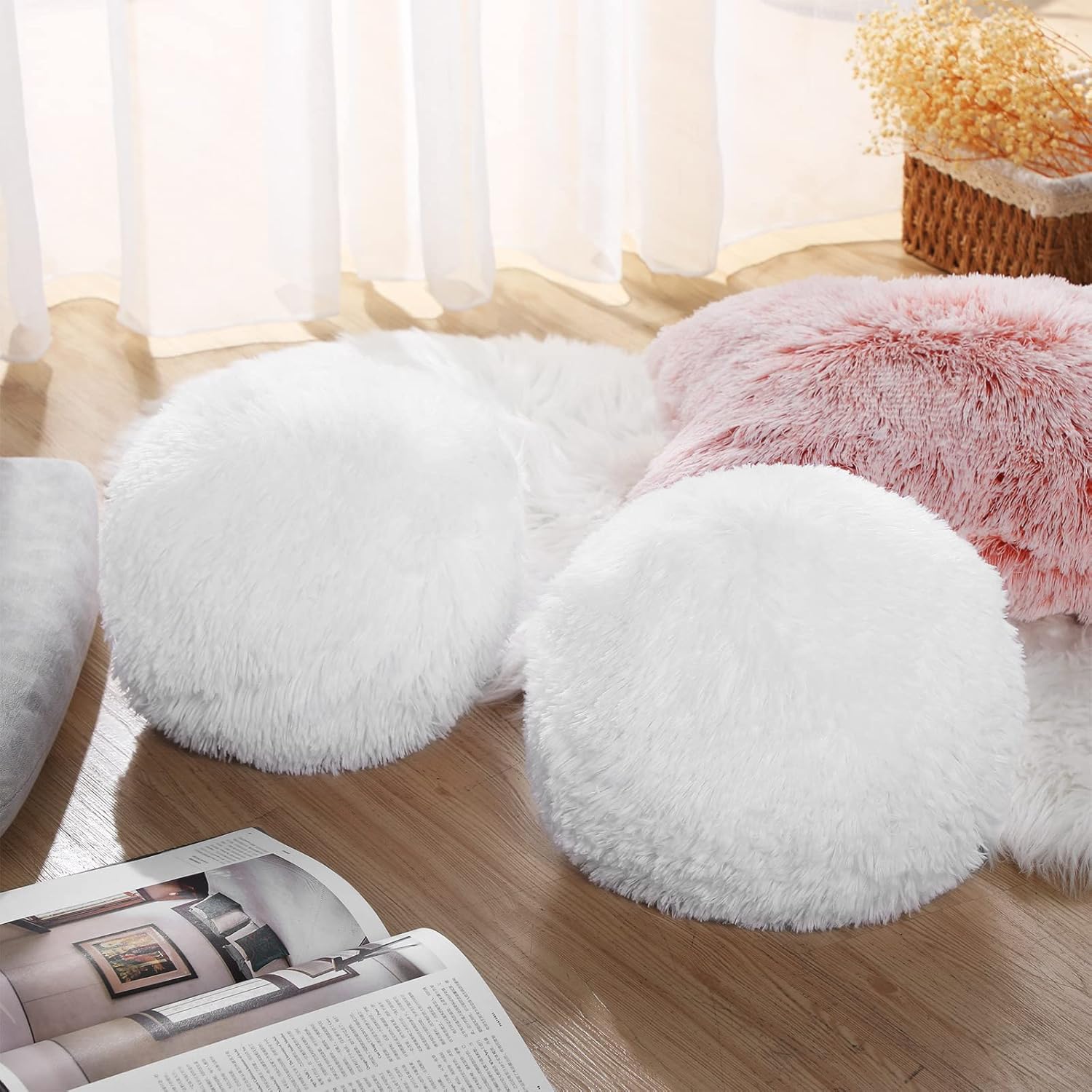 2 Pieces Plush Ball Throw Pillow Round Pillow 10 Inch Soft Circle Pillow Decorative Ball Pillow Spherical Fuzzy Pillows for Bedroom Living Room Office School Couch Chair Bed Decorations (White)