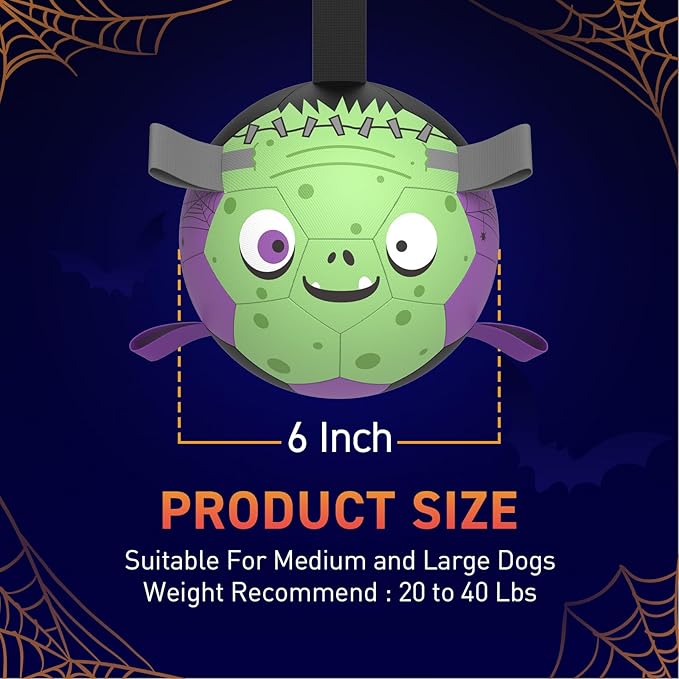 QDAN Dog Toys Ball: Dog Soccer Balls with Straps- Outdoor Herding Balls Toys for Small Medium Dogs- Christmas Puppy Pet Birthday Gifts- 6 Inch Purple Green