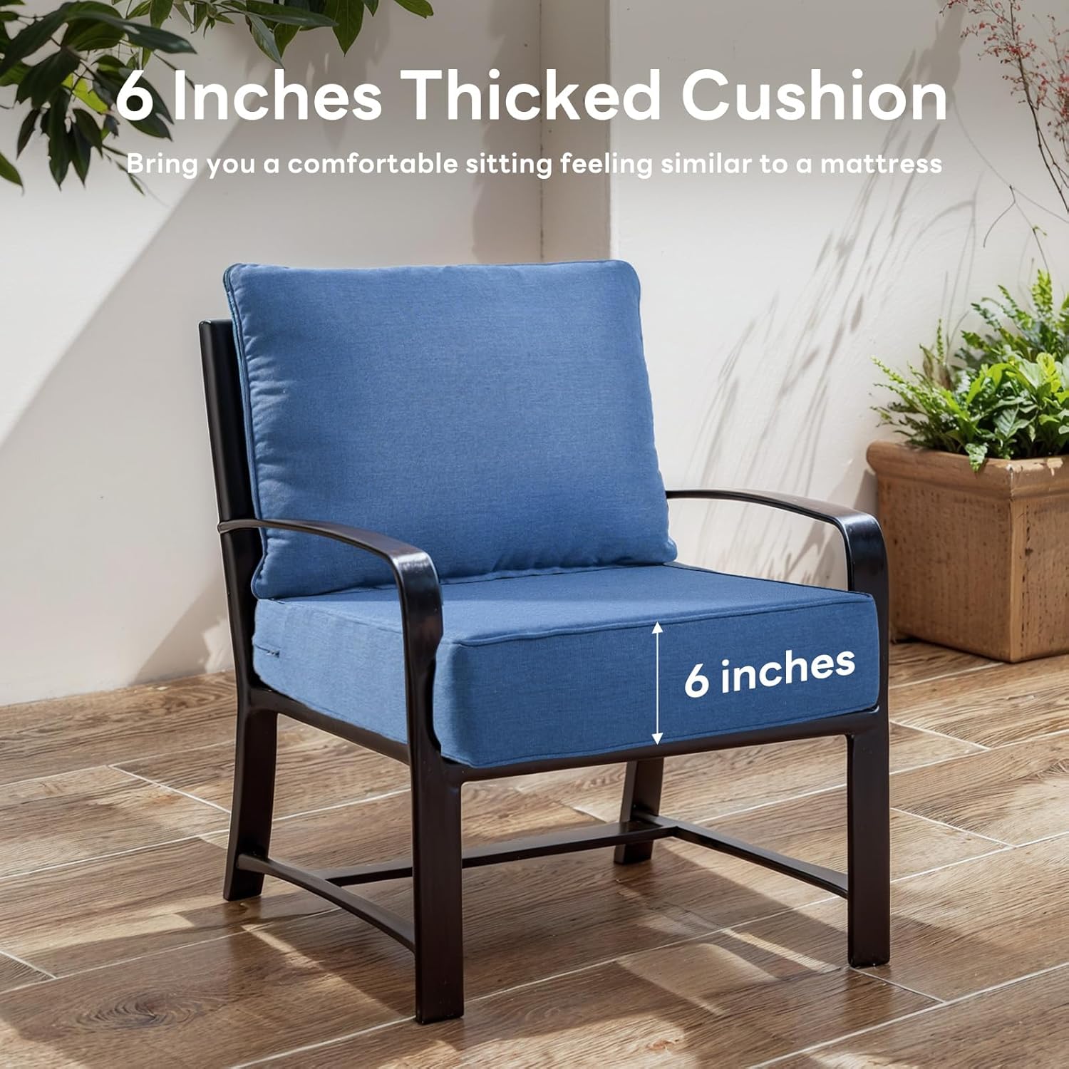 6" Thicker Outdoor Chair Cushion 10 Sets - 24" *24" *6" Waterproof Patio Furniture Cushions with Removable Cover, 28D High Density Sponge Filling Thicken Outdoor Patio Cushions - Blue