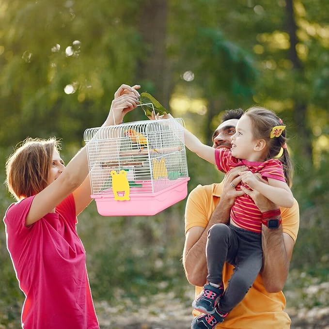 Small Bird Cage, Lightweight Travel Birdcages for Cockatiels - Cage Starter Kit with Stand Accessories for Parakeets Parrot Lovebirds Parrotlets Finches Canaries and More Small Animals, Pink