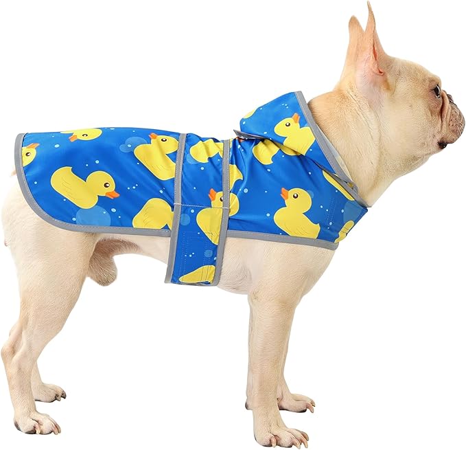 Dog Raincoat for Medium Dogs Waterproof Hooded Rain Jacket with Reflective Strips Leash Hole & Poncho Adjustable Fit (ShinyDuck,M)