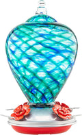 Hummingbird Feeders, 34OZ Hand Blown Glass Hummingbird Feeder for Outdoors Hanging with Ant MoatHooks, Perfect for Gardening Yard Patio Decor Gifts (Blue Mermaid)