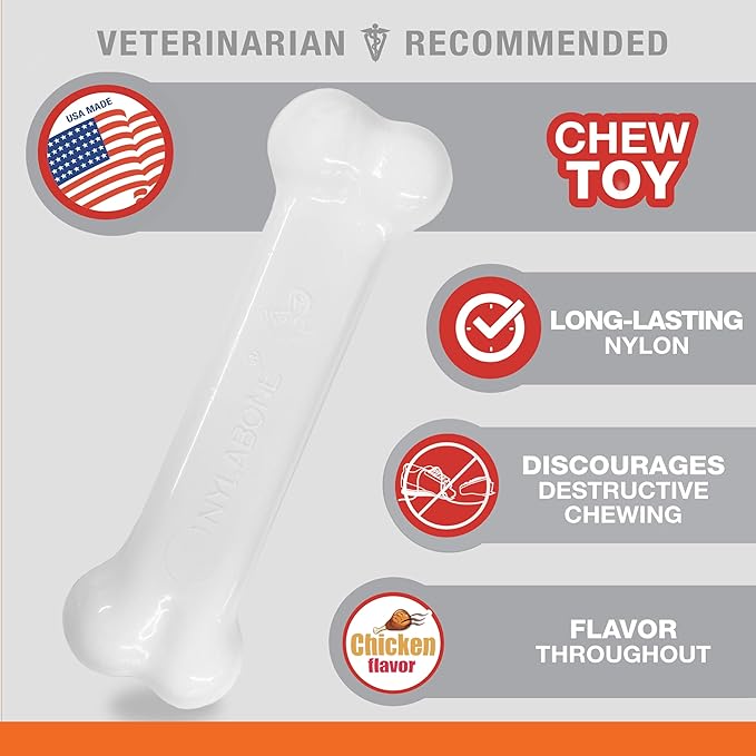 Nylabone Original Bone Power Chew Toy for Dogs, Durable Dog Toys for Aggressive Chewers, Basted Blast Bacon & Chicken Flavor, Medium - Up to 35 lbs, 2 Pack