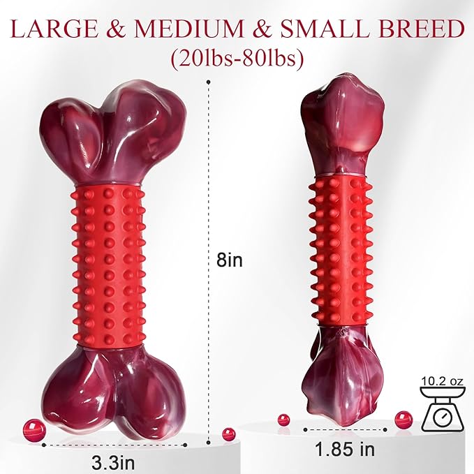 Apasiri Tough Dog Toys for Aggressive Chewers Beef Flavor: 8" Dog Chew Bone for Large Breed, Nylon & Rubber Chew Toy for Medium Large Dogs