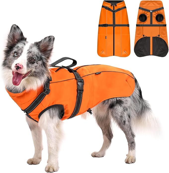 OneTigris Dog Coat with Harness - Reflective Adjustable Coats for Medium and Large Dogs, Waterproof Warm Winter Coat, Soft Heavy Fleece Lining with Back Zipper Dog Jackets