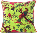 Eyes of India Velvet Floral Flower Bird Throw Pillow Sofa Cushion Cover Case Couch Colorful Boho Chic Bohemian Accent Indian Handmade (Light Green, 16" x 16")