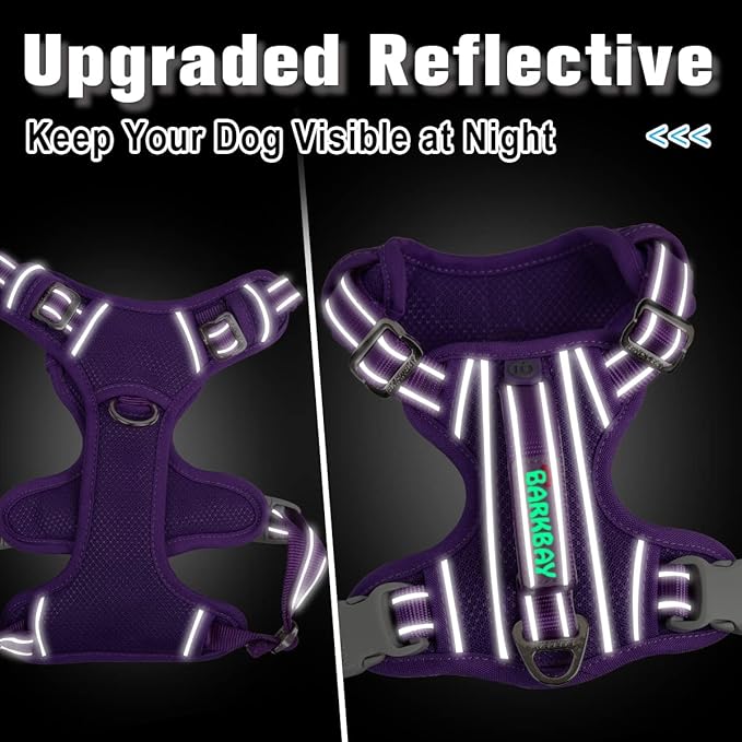 BARKBAY Dog Harness No Pull with ID Tag Pocket - Heavy Duty, Reflective, Easy Control for Small Dogs(Purple,S)