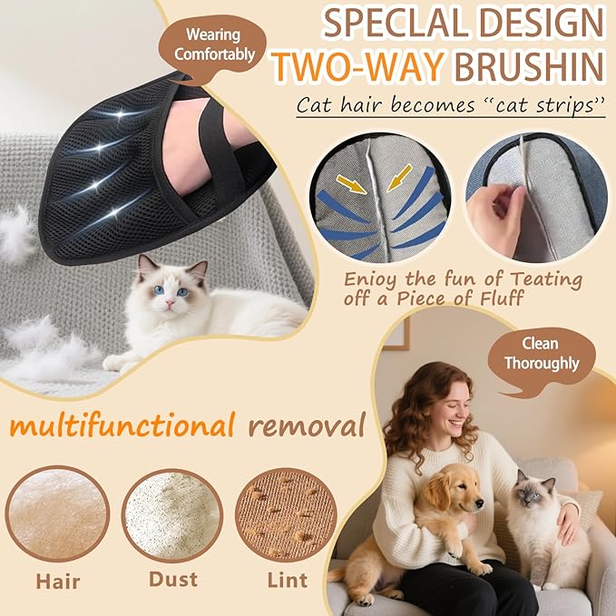 Pet Hair Removal Glove, Electrostatic Five-Finger Design, Reusable Fur Remover for Cats, Dogs, Couch, Carpet, Car Seat (1PCS)