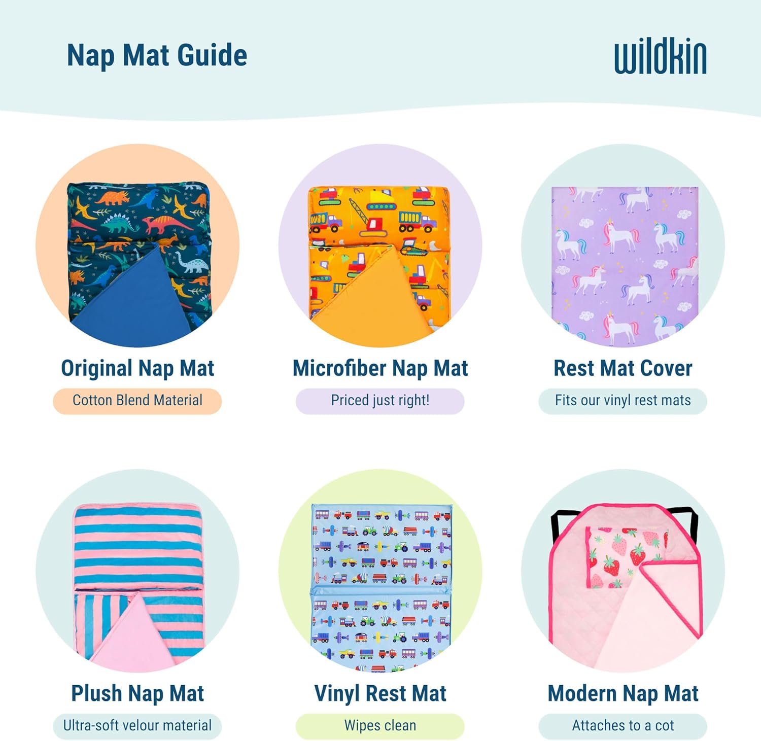 Wildkin 43-inch Kids Nap Mat – Soft Microfiber Toddler Sleeping Mat with Pillow