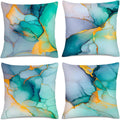 Marble Texture Turquoise Decorative Throw Pillow Covers Teal Gold Pillow Cases for Couch Sofa Chair Livingroom Bedroom Set of 4 18x18 Inch Abstract Modern Cushion Cover