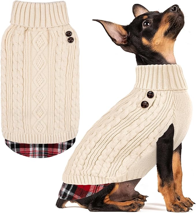 KYEESE Dog Sweater Warm Turtleneck Small Dogs Sweater with Gingham Patchwork Soft Pullover Dog Sweaters for Small Dogs Girl Comfy Puppy Coat for Fall Winter Cold Weather Stretchy Knitwear Cat Clothes