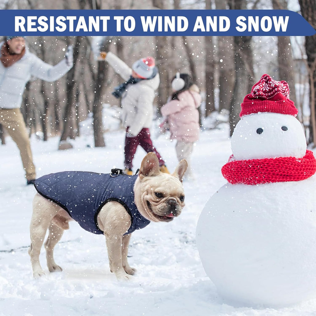 SCENEREAL Winter Dog Vest Coat with Harness Built In, Warm Puppy Jacket for Small Medium Dogs, Cold Weather Coat with Zipper, Fleece Puffer Vest Windproof Snow Clothes