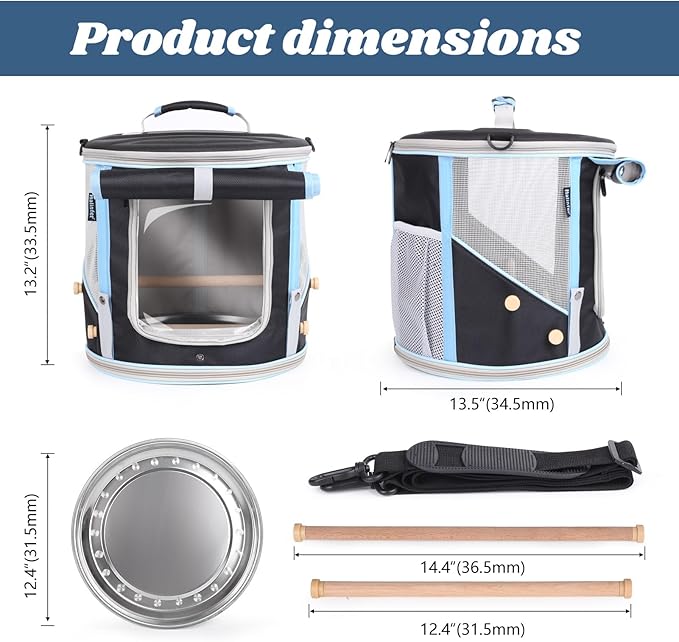halinfer Small to Medium Bird Travel Carrier Cage, Portable Parrot Parakeet Cockatile Conure Transport Cage with Clear Window and Fabric Shade, Round Carry Bird Bag