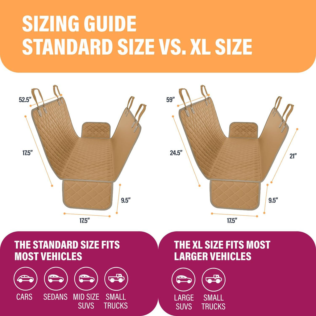 Active Pets Beige XL Dog Car Hammock Back Seat Cover, Waterproof Backseat Cover Protector for Truck Bench Rear of Sedans or SUVs, Essential Pet Supplies Vacuum or Wipe Clean, Machine Washable