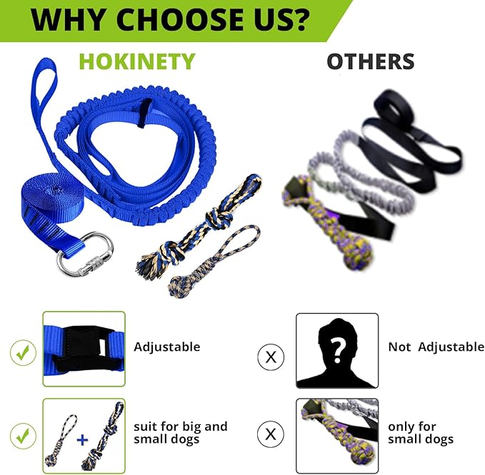 Dog Hanging Bungee Tug Toy: Interactive Tether Tug-of-War for Pitbull Small to Large Dogs to Exercise and Training Equipment - Outdoor Tree Tugger Dog Rope Toy with 2 Chew Rope Toys - Blue