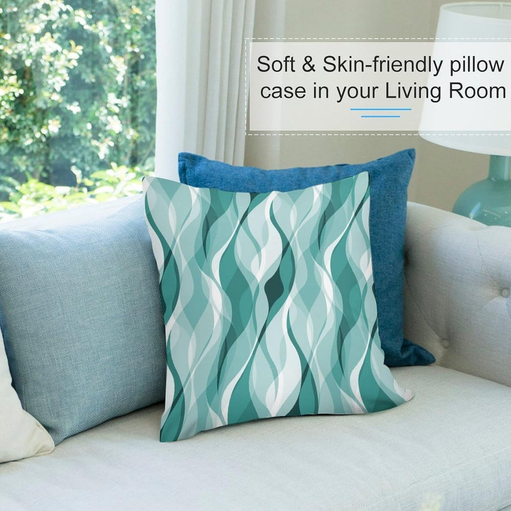 Teal Throw Pillow Covers Abstract Turquoise and Grey Striped Decorations for Bedroom Living Room Farmhouse Sofa Pillows Bed Couch 12x12 Inch
