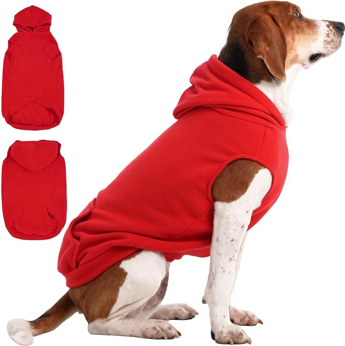 IECOii Dog Hoodie,Polar Fleece Dog Sweatshirt Fall Dogs Sweater with Hood,Warm Sweaters for Medium Dogs Boy Girl,Sleeveless Pet Hoodie Medium Size Winter Clothes for Pug,Jack Russell,Red,M